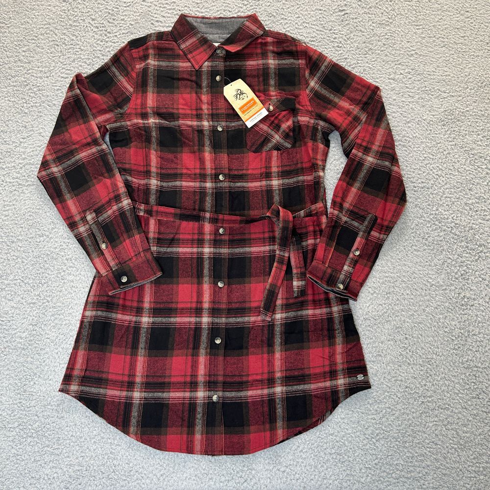 Legendary Whitetails Dress Womens Medium Red Black Forest Plaid Flannel Belted